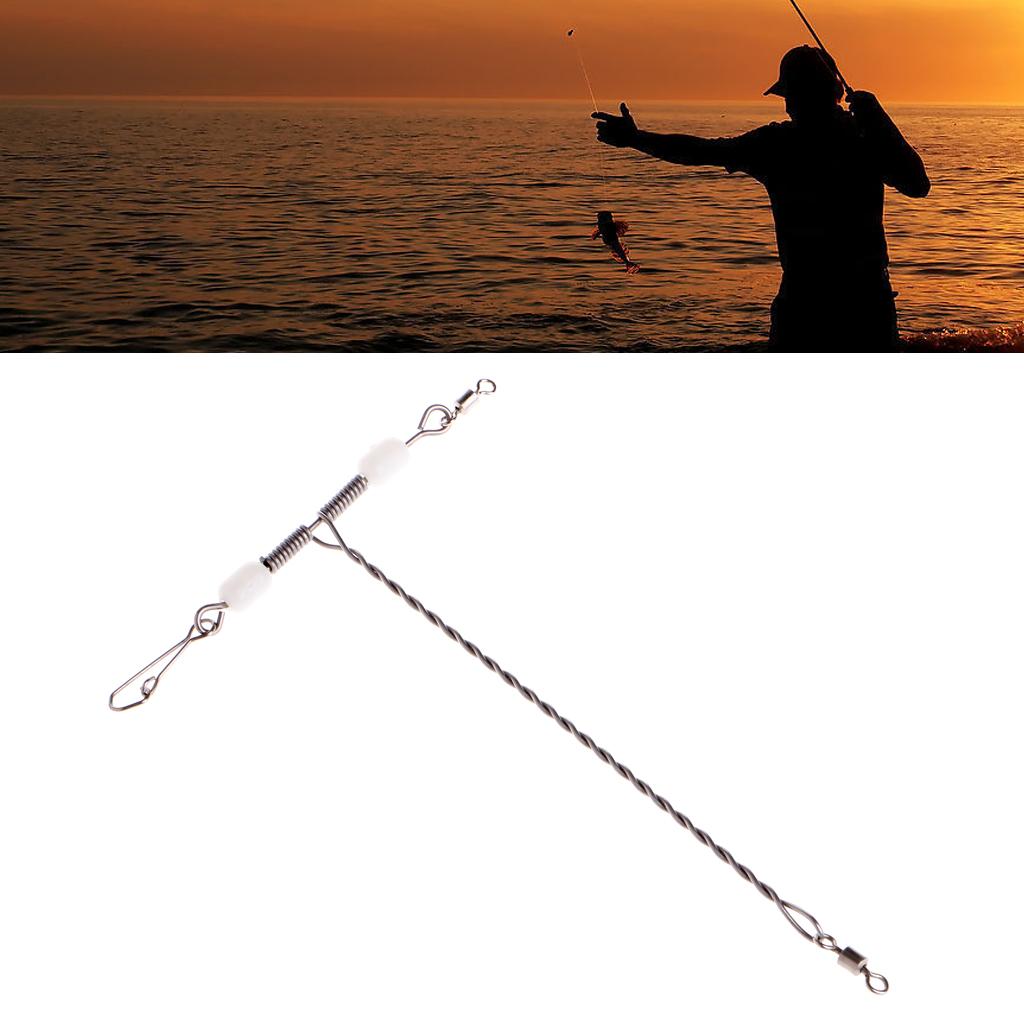 Fishing Wire Arm with Swivel Snap for T Shaped Stainless Steel Luminous Beads Rig Tackle for Outdoor Traveling Go Fishin
