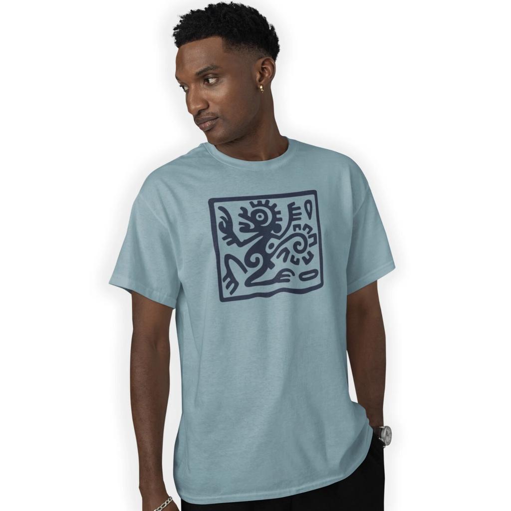 Ancient Mayan Monkey Symbol Hand Printed T-Shirt Birthday Gift