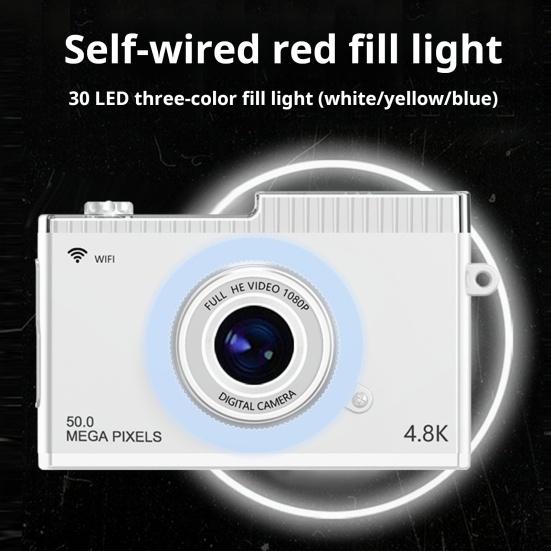 Digital Camera with Dual Lenses IPS Display Autofocus Zoom Anti-Shake Rechargeable Wireless Sharing Wi-Fi Selfie Camera