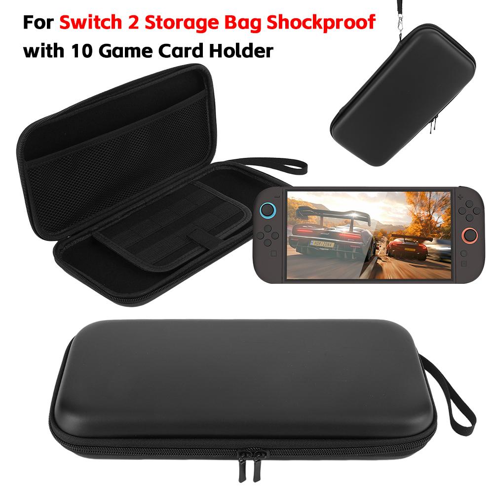 PU Carrying Case for Switch 2 Portable Storage Bag Anti-scratch Protective Travel Bag with 10 Game Cards Holder Zipper Handbag