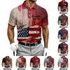 Men's Short Sleeve Button Polo Shirt with Graphic Print American Flag Design and Text Detail Suitable for Casual Wear and Outdoor Activities