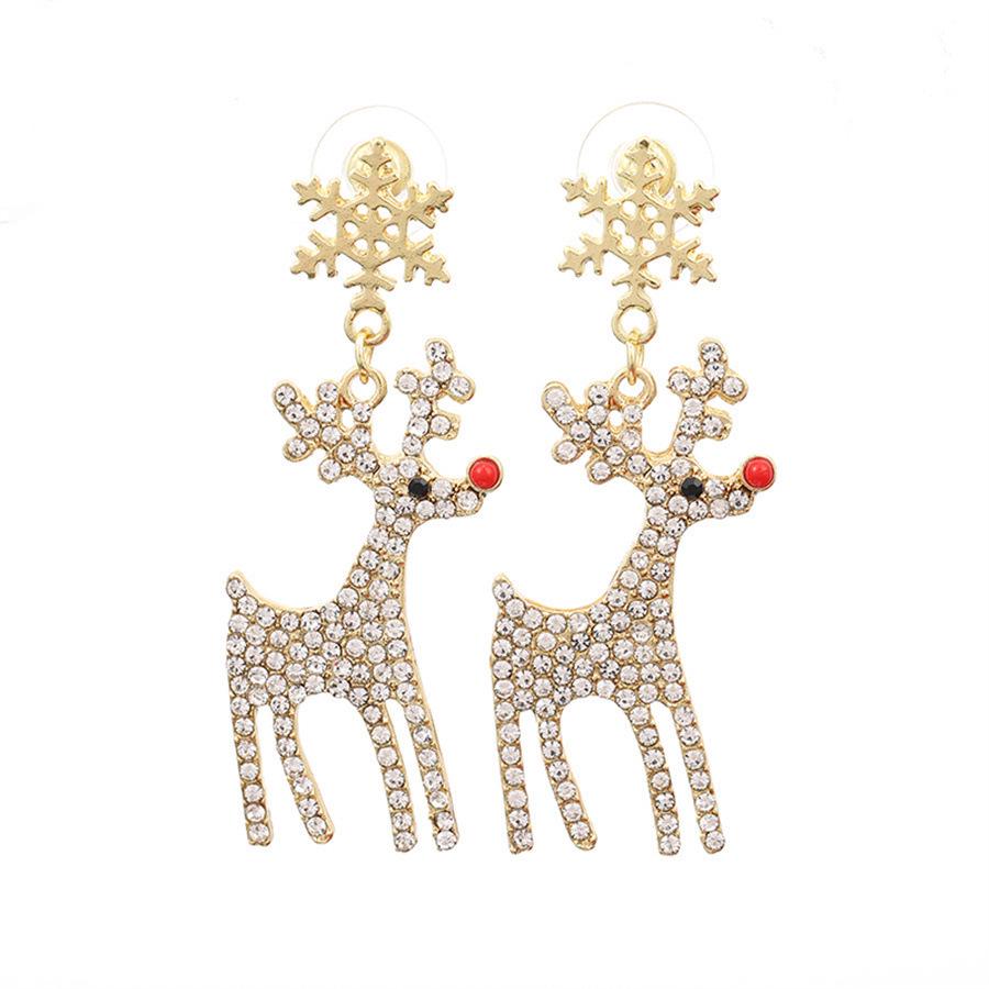 Christmas Rhinestone Snowflake & Reindeer Stud Earrings - Luxury Holiday Accessories