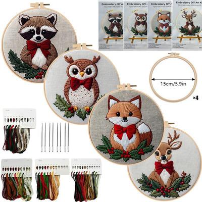 1set Christmas Animal Embroidery Kit, Suitable for Beginners, Includes English Stitch Instructions. DIY Embroidery Craft Material Kit.
