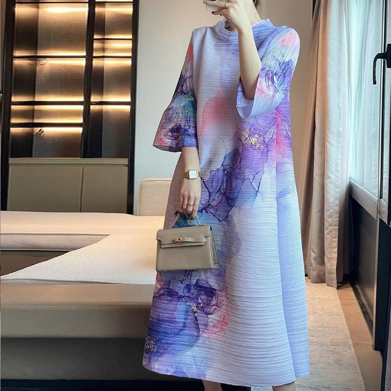 

Морщинистое платье весенне-осеннего сезона, новое платье с принтом, свободное и модное тонкое длинное платье One Size фиолетовый