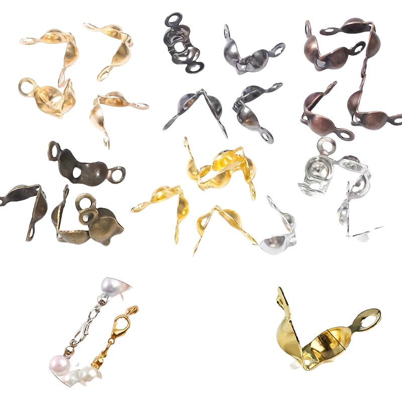 100pcs Double Hook/open Jump Ring Opening Bead Tip Knot Cap Silver Flip Cap Crimping End Cap End Cap Terminator Clamp End Tip for Jewelry Making