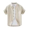 Foreign Trade Surplus Pure Linen Short-Sleeve Shirt for Men, Summer Loose Breathable Solid Color High-End Shirt, Vintage Square Collar Top