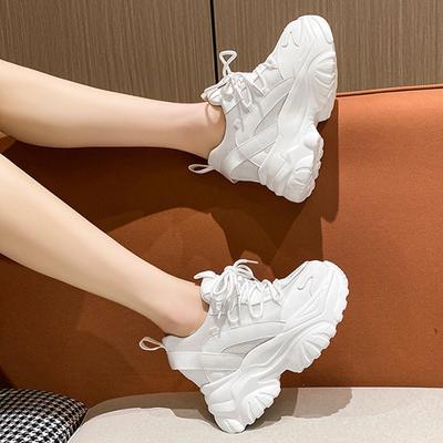 Summer Daddy Shoes Women's Shoes Heightened Thick-Soled Sneakers Fashion Breathable Comfortable Mesh Lace-up Casual Shoes