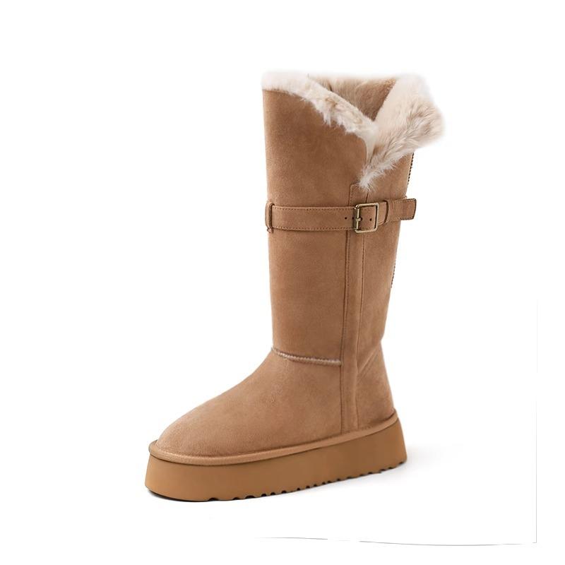 Two Wear Brown Thick-soled Fluffy High Boots 2025 Winter Velvet Medium Tube Cotton Shoes To Keep Warm Northeast Snow Boots Women