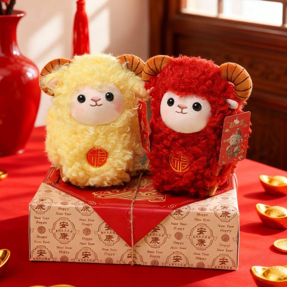 Fluffy Lamb Stuffed Doll Curly Wool Plush Toy Chinatown Lucky Mascot New Year Gift