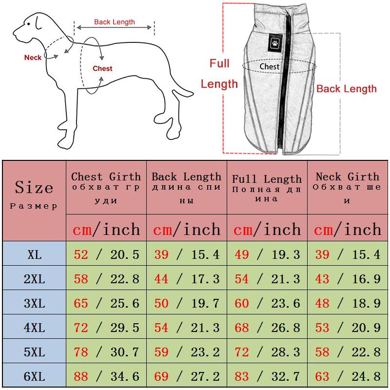 Big Dog Vest Waterproof Pet Jacket Coat Winter Warm Dog Clothes For Medium Large Dogs Reflective Clothing Labrador