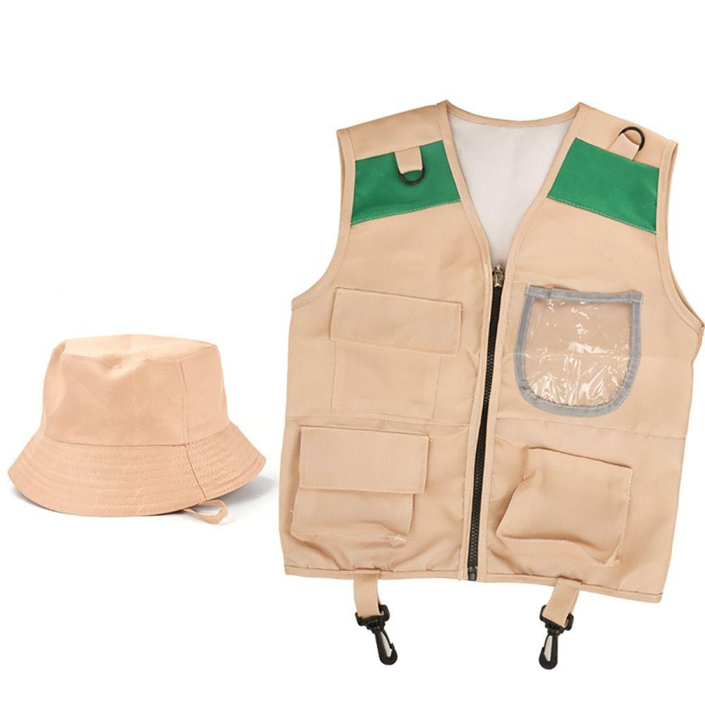 Multicolor Kids Explorer Hat Vest Dress Up Game Cosplay Costumes Kid Outdoor Adventure Kit  Unsex