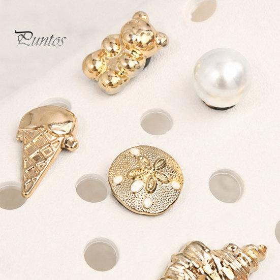 Metal Shoe Charms 6Pcs/Set Gold-Tone Charms, Summer Ice Cream Shell Starfish Faux Pearl for Clogs Women Girls Beach Footwear Decor Scratch-resistant
