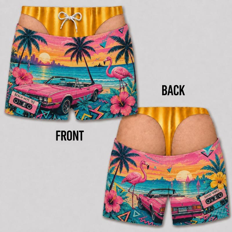 Funny Beach Shorts Fake Underwear Swim Trunks Bachelor Party Prank Summer Fashion Swim Trunks Fake Underwear Beach Shorts Moto