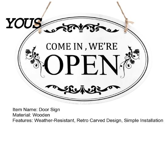 Indoor Store Front Display Wooden Open Closed Sign, Double-Sided Hanging Door Sign with Vintage Clear Font Business Notice Frame, Waterproof