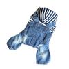 1pc Pet Clothes Dog Jumpsuit Stripe Hooded Denim Suspenders Puppy Outfit Durable Wearable For Outdoor Sleeping Photos