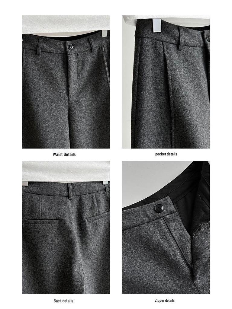 Women's LUXI Woolen Stand-up Collar Wide-leg Cropped Pants - Korean Style, Autumn Slimming High-End Feel