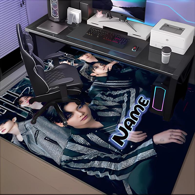 Custom Name K-pop Fashion Rug for Living Room, Game Rooms, Office, Bedroom, Floor Mat Playful Design, fan gifts Christmas decor
