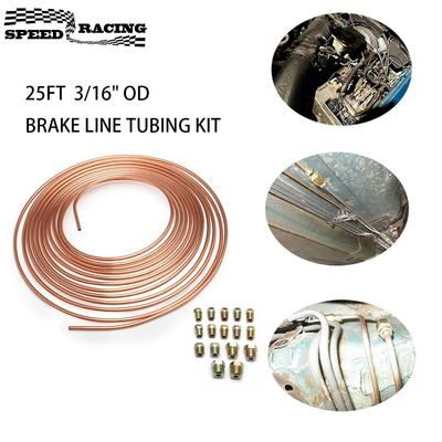 25FT 7.62m Car Roll Tube Coil of 3/16" OD Copper Nickel Brake Pipe Tube Tubing & 16PCS Nuts Galvanized Copper Hose Line Piping
