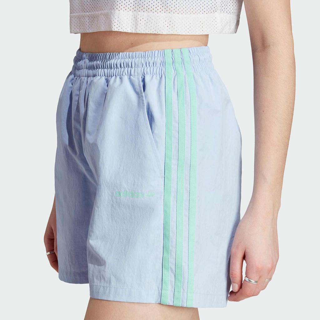 Adidas Originals Trefoil Logo Striped Elastic Waist Regular Fit Shorts Women Bottoms Light-Pink Blue IT8164