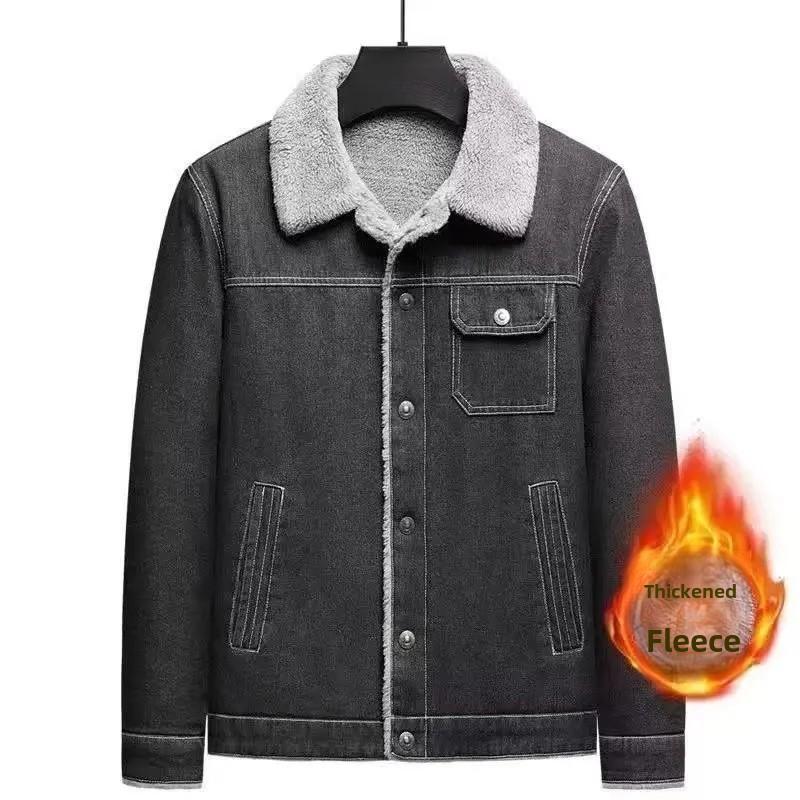 Winterbomber Jacket Men's Fleece-Lined And Thickened Plus Size Loose-Fit Cotton Coat Casual Nylon Lining Middle Age Sheep Velvet
