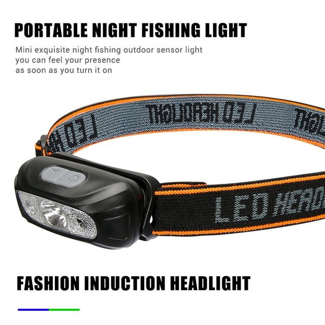 2022 Mini USB Rechargeable Sensor Headlamp Fishing Camping Flashlight 5W LED Torch Headlights Front Lantern with Built-in Battery