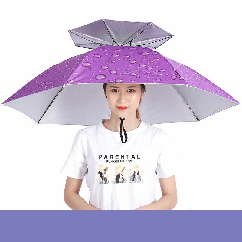 Rain Umbrella Hat Foldable Sun Shade Waterproof Fishing Headwear Cap Beach Head Hats Double-Layer UV Protection Sunscreen