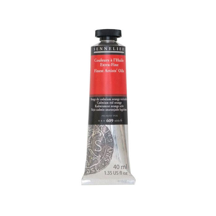 Farba olejna - Sennelier - nr 609 - Czerwień kadmowa pomarańczowa prawdziwa - 40 ml - Zaawansowana czerwony