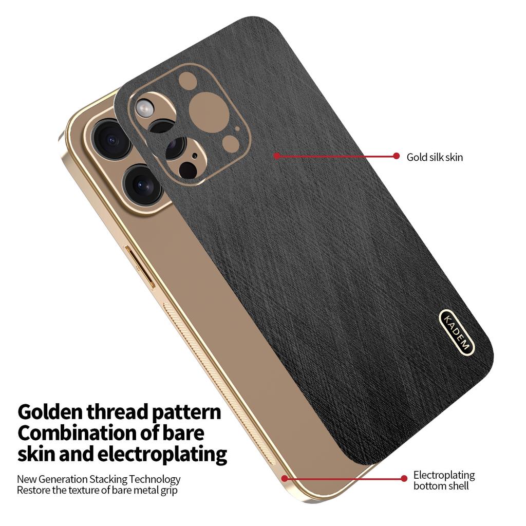 KADEM Pour iPhone 15 Pro Max Coque Électroplaquée Texture Soie PU+TPU Coque Arrière de Téléphone