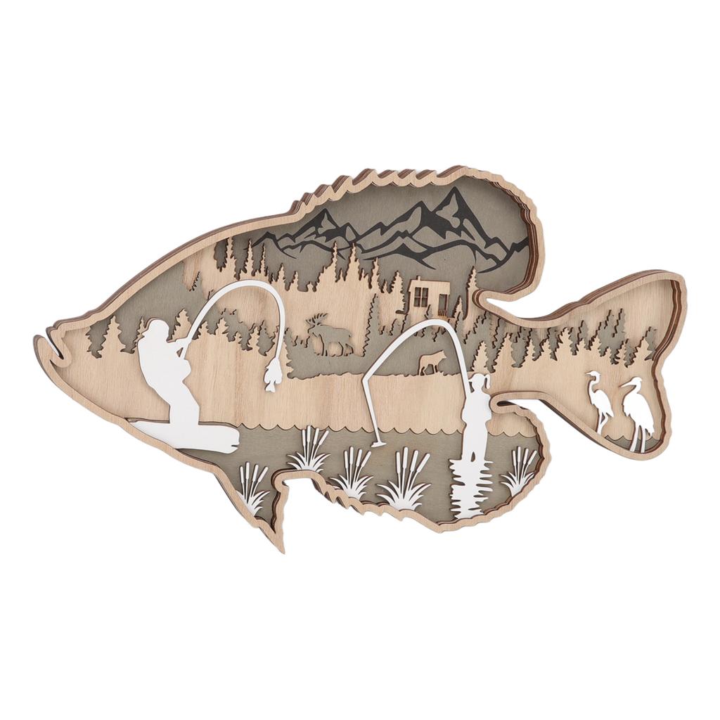 Hohle Holzfischfigur Mehrschichtige Buchsbaum-Dekorations-Hohlholzfisch-Streifen für Zuhause, Büro, Kantine, Barsch
