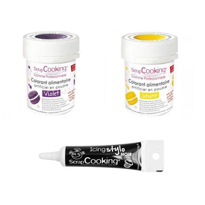 2 colorants alimentaires jaune-violet + Stylo glaçage noir
