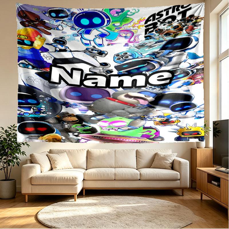 Custom Name Personalized Cosmic Bot Crew Print Tapestry, Wall Art Decor, Bedroom, Dorm, Apartment, LivingRoom, Party Backdrop, Gift for Birthday