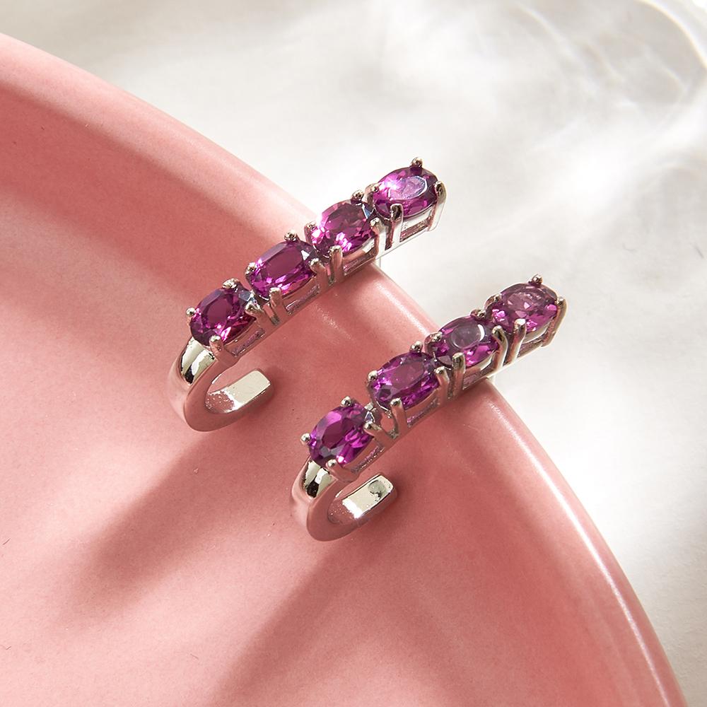 925 Sterling Silver Natural Rhodolite Garnet Small Size Ring Earrings Jewelry Set Women's Fine Jewelry Daily Wear