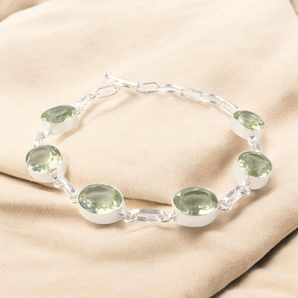 Green Amethyst Gemstone 925 Sterling Silver Handmade Bracelet Jewelry For Women RB-5-18