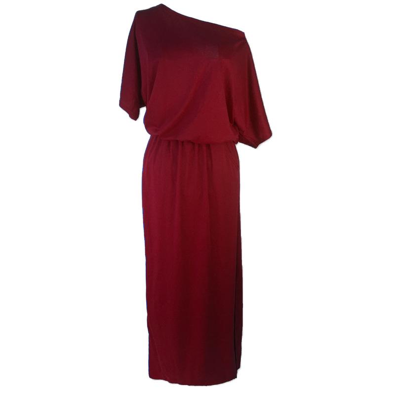 

Женское летнее однотонное свободное длинное платье макси с нерегулярным боковым разрезом и карманами L