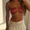 Elegant Red Beaded Body Chain For Women Stylish Statement Jewelry Accessory Perfect For Parties And Weddings