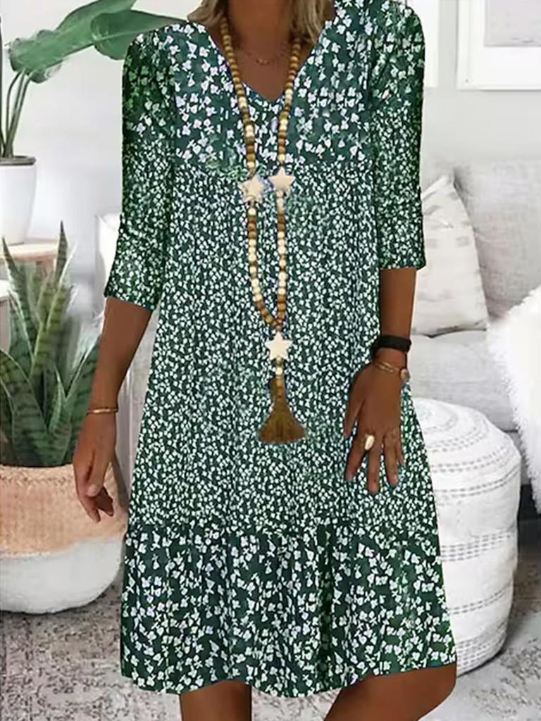 Summer new European and American women's clothing, hot-selling V-neck small floral printing sleeveless women's dress