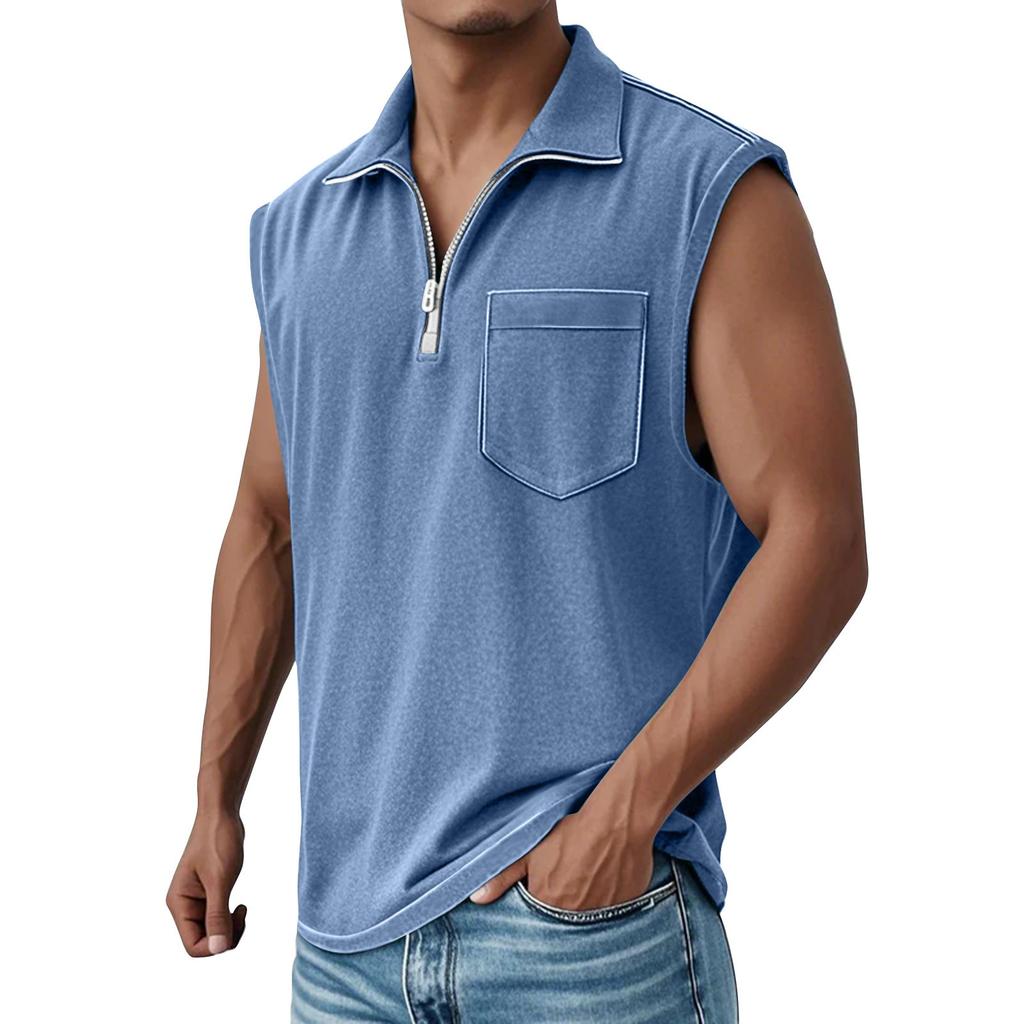Men's Summer Solid Color Sports Zipper Lapel Vest Men's Sports Casual Vest