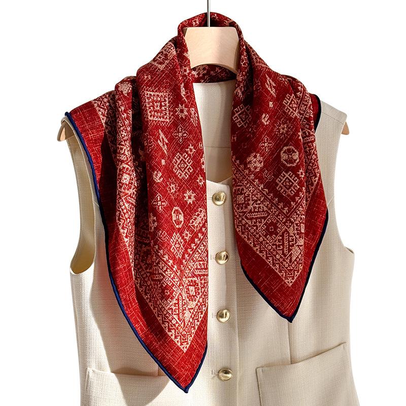 Fashion 70% Wool 30% Real Silk Scarf For Women Bandana Square Scarves Kerchief Elegant Summer Beach High Quality Hijab Foulard