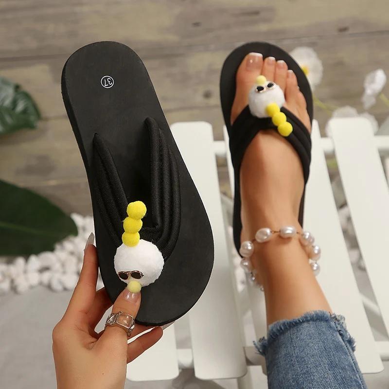 Fashion 2025 Summer Cute Cartoon Animatio Flip Flops Women Summer Thick Sole Wedges Sandals for Woman Outer Wear Non Slip Slides Ladies