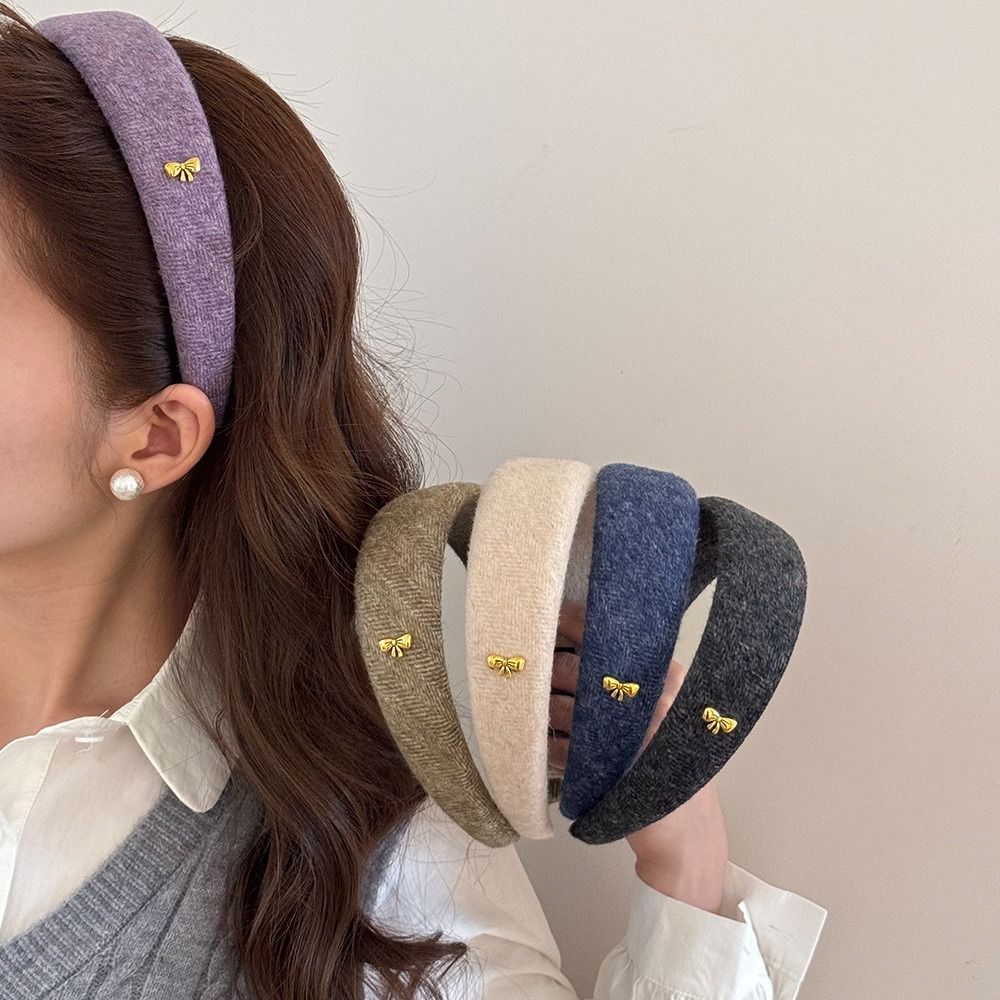 Sponge Padding Wide Edge Headband Solid Color Thick Hair Band Retro Hair Hoop Winter Season