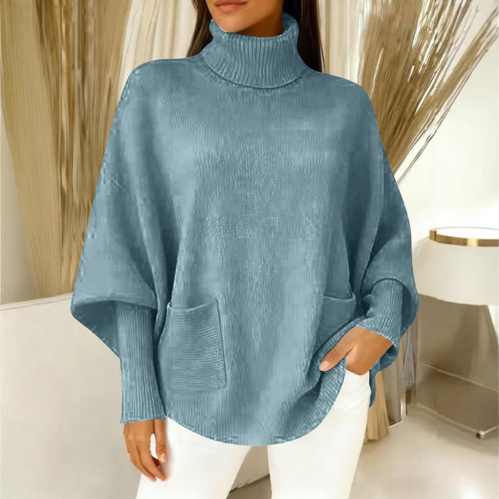 Damski modny sweter z golfem w kolorze, luźny krój, casualowy top dzianinowy