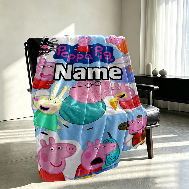 Custom Name Personalized Peppa Pig Print Blankets, Home Decor, Bedroom, Sofa, Camping, Couch, Gifts for Birthday Christmas