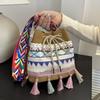 Bohemian Drawstring Bucket Bag Ethnic Embroidery Tassel Decor Cute Boho Handbag for Boho Lovers Vacation Daily Use