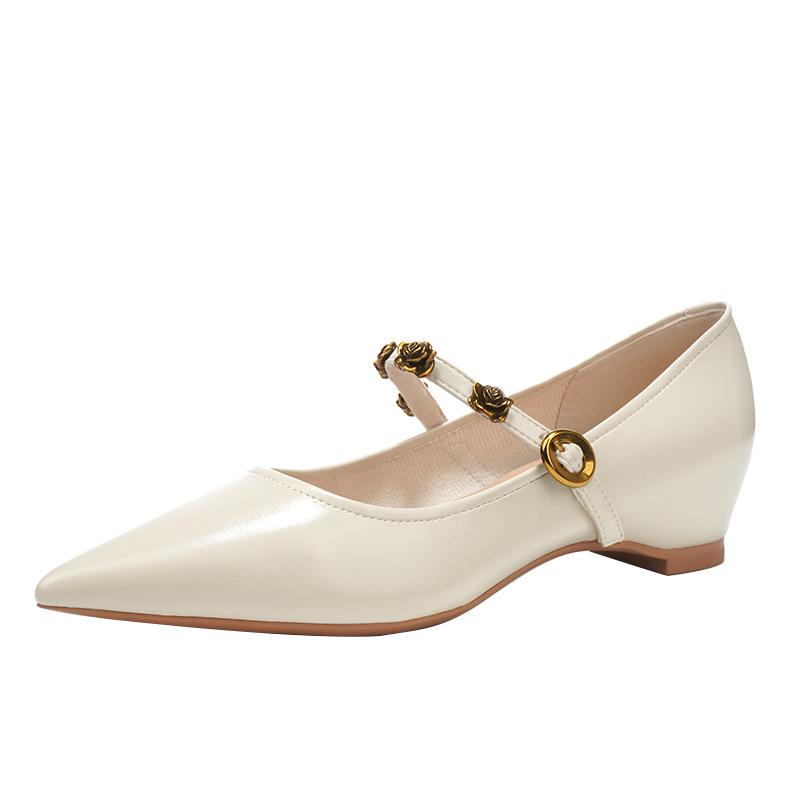 Retro Temperament Small Man Inner Height Increase Single Shoes Women's Slope Heel Pointed Small Leather Shoes Versatile Soft Leather