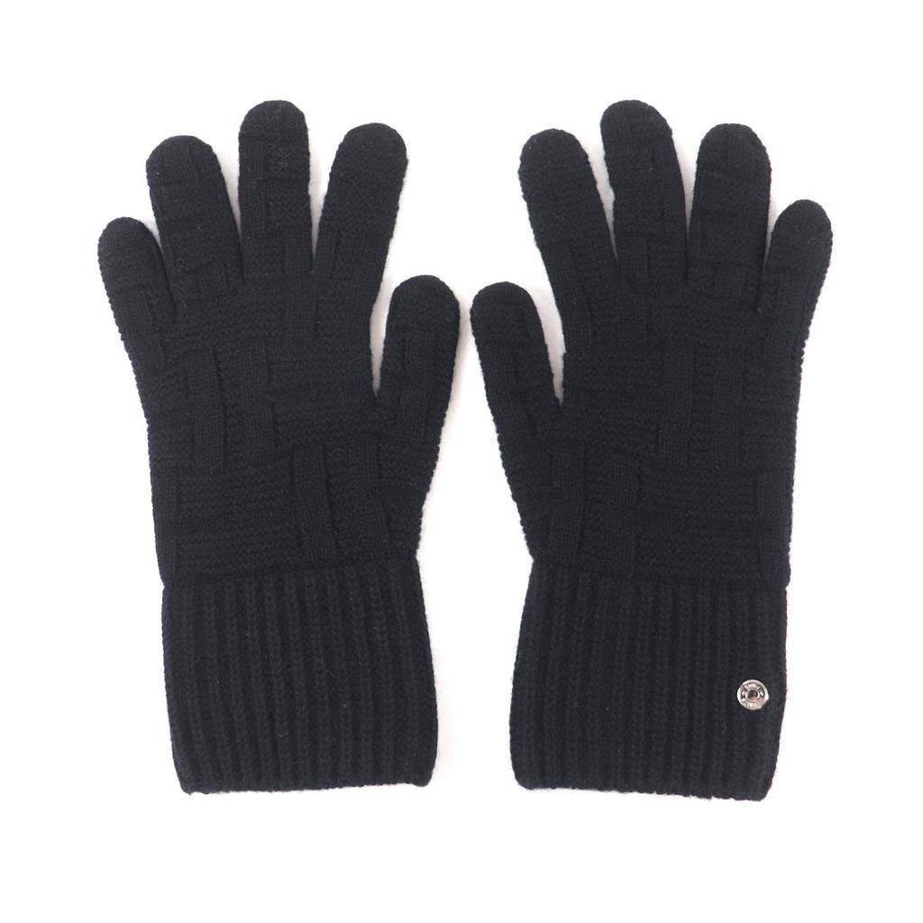Excellent HERMES Gloves Serie Metal H Design Knit Gloves Black Wool Mens S Used