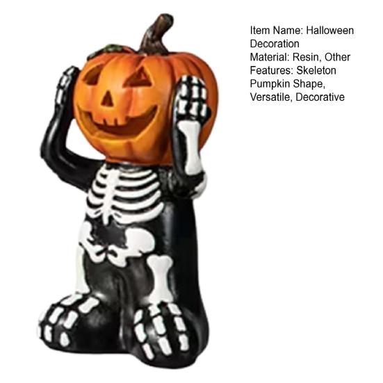 Halloween Decoration Skeleton Pumpkin Shape Statues Resin Gothic Decor Home Party Festival Skull Figurine