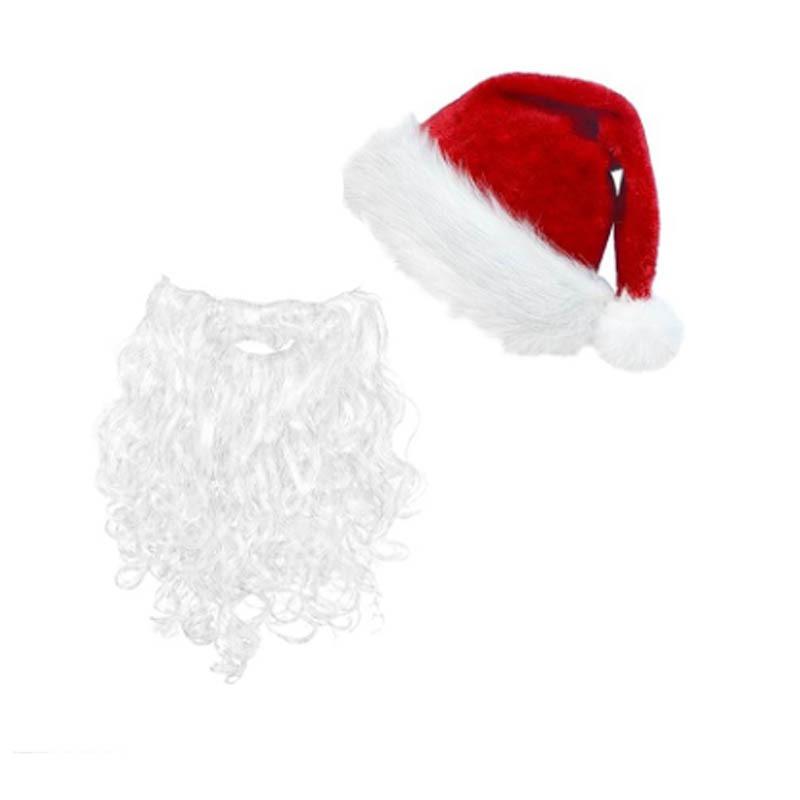 6pcs/set  Red Flannel Santa Hat Costume Set with White Beard Glasses Gloves Christmas Party Outfit Xmas Decoration Gift