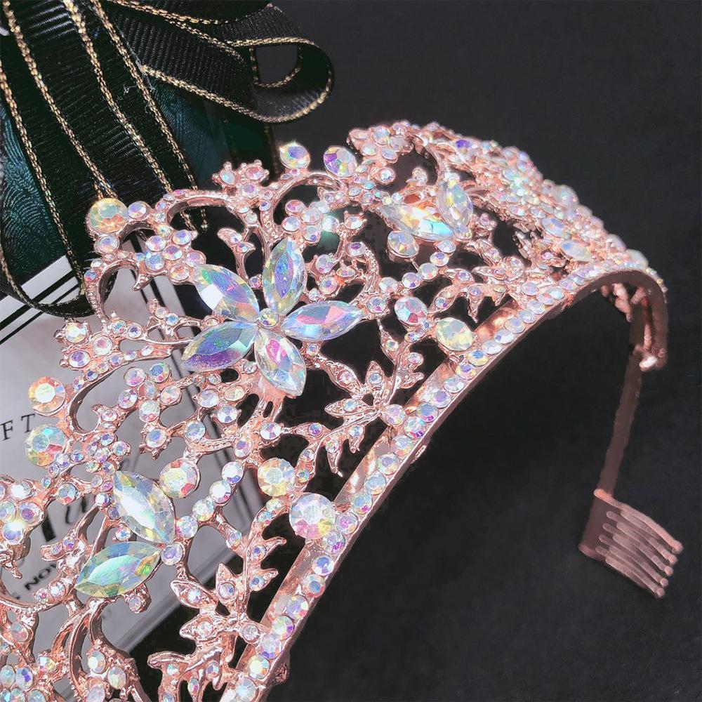 Baroque Vintage Rose Gold Color Crystal Flowers Bridal Tiaras Crown Rhinestone Pageant Crowns With Comb Wedding Hair Accessories