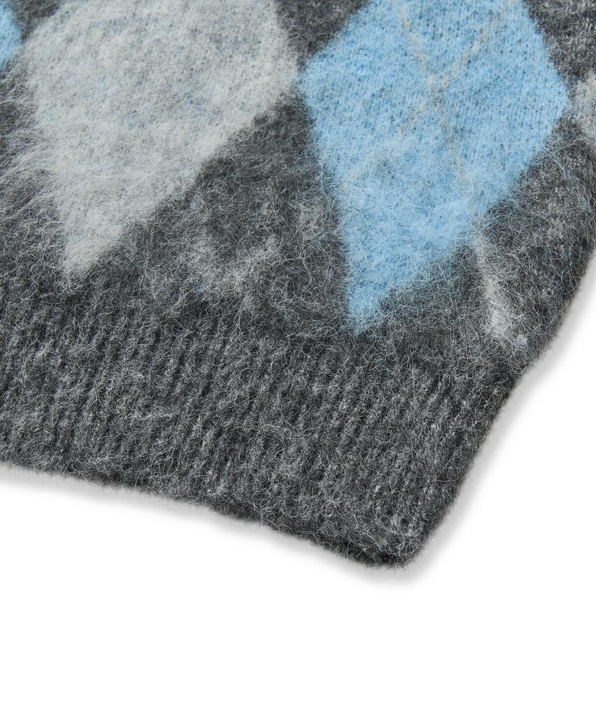 Cuznello Blend Argyle Cardigan_Charcoal