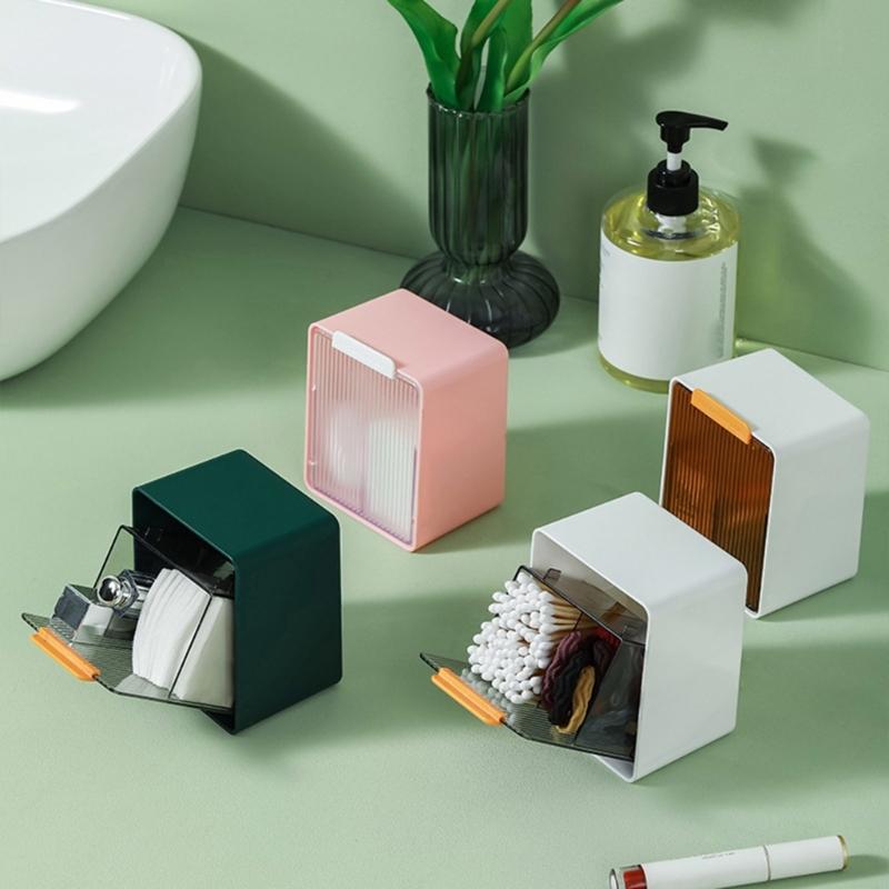 Small Jewelry Holder Box Plastic Material Wall Mounted Storage Box Dustproof Bathroom Organizer for Cotton Swabs Makeup